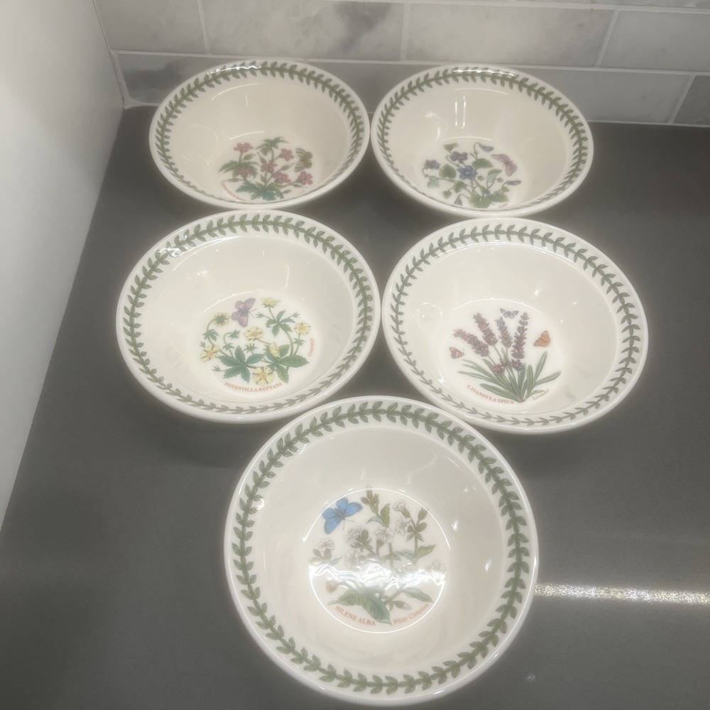 NEW- 5 Portmeirion Botanic Garden 6.5" Cereal Bowl 5 Different Prints Beautiful